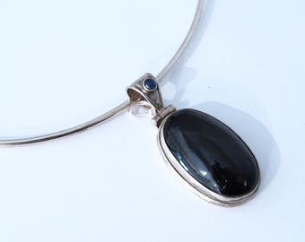 Silver pendant and Onyx and iolite stone