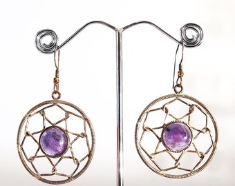 Boucles d'oreilles attrape- rêve argent et pierre amethyste