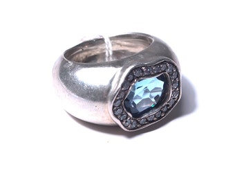 Silver ring, Blue Topaz and Crystal