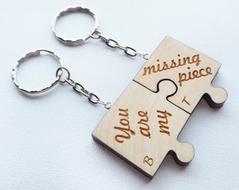 Ensemble de porte-clés en bois personnalisé avec pièces de puzzle, cadeau d'anniversaire