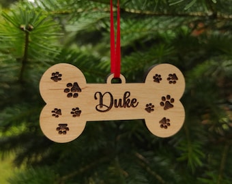 Dog Bone Christmas ornament-Pet Ornament-Custom Pet First Christmas Ornament-Wood ornament-In loving memory ornament-Christmas gift-Keepsake