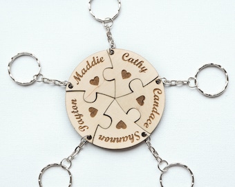 REAL WOOD Best Friend Key Chain Set-Set of 5 puzzle piece keychain circle-5 piece jigsaw-Personalized Keychains-Best Friend Gift-Anniversary