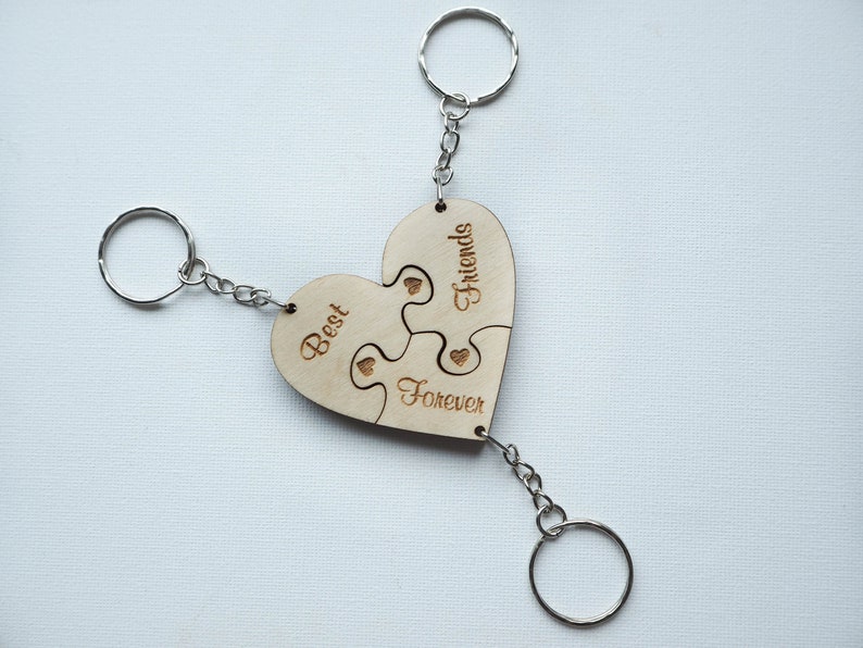 REAL WOOD Best Friend Key Chain Set-set of 3 Puzzle Piece Keychains ...