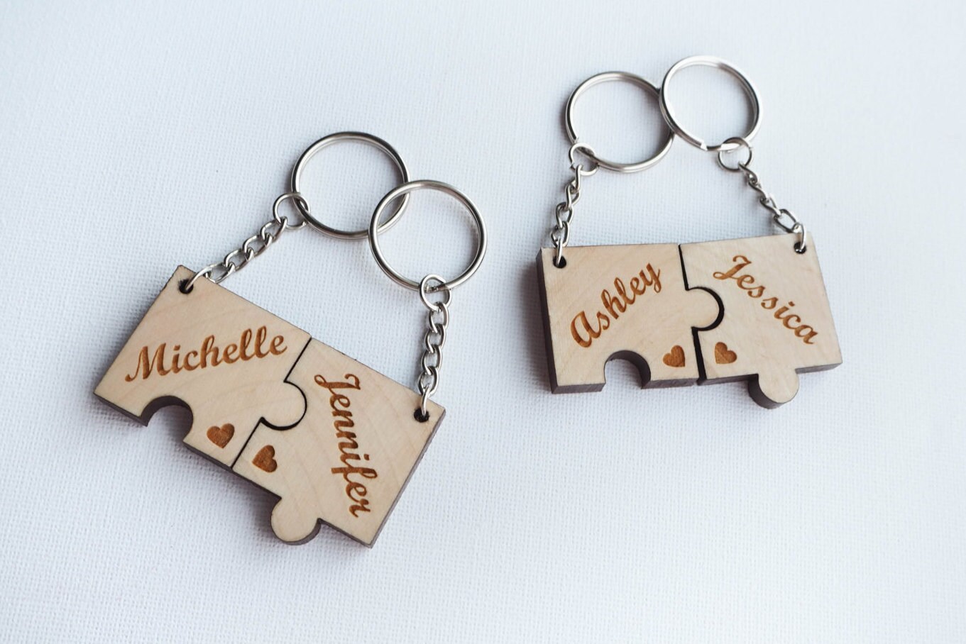 REAL WOOD Best Friend Key Chain Set-set of 4 Puzzle Piece | Etsy