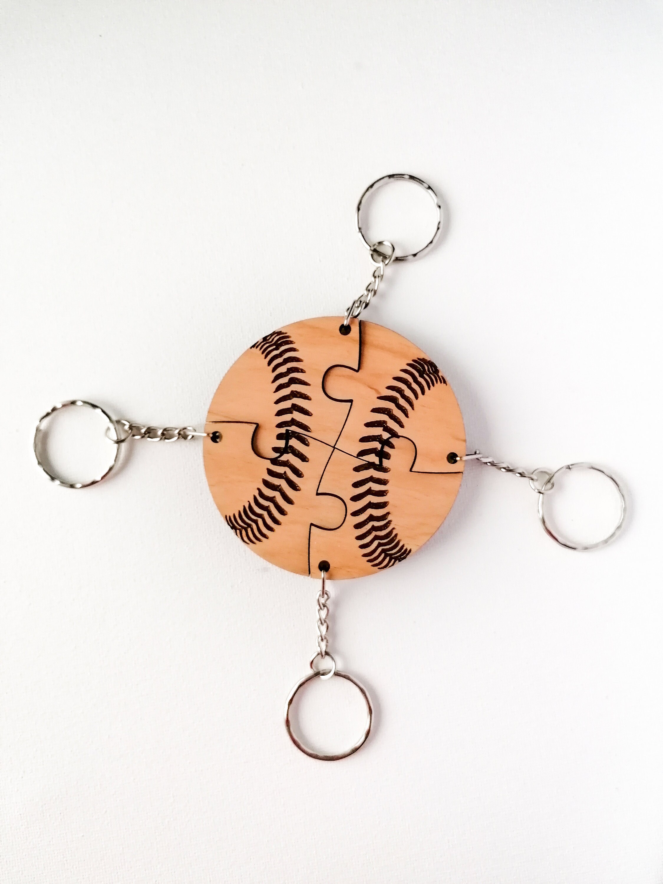 REAL WOOD Best Friend Softball Key Chain Set-Set of 4 puzzle piece keychains-Personalized Gift-Best Friend Gift-Sports Gift-Christmas Gift