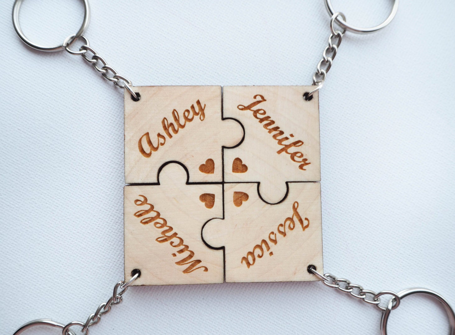 REAL WOOD Best Friend Key Chain Set-set of 4 Puzzle Piece | Etsy