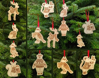 Animaux de la forêt Ornements d’arbres de Noël-Ensemble de 7 ornements-Décoration d’arbre de Noël-Cadeau de Noël-Cadeau de Noël