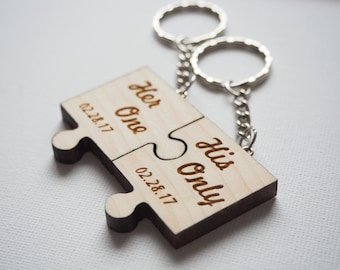 Ensemble de porte-clés en bois personnalisé avec pièces de puzzle, cadeau d'anniversaire
