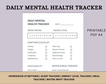 Daily Mental Health Tracker: Mood, Energy, Sleep Log (PDF Download A4 Size)