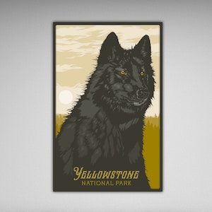Yellowstone National Park - The Black Wolf - 11x17 inches