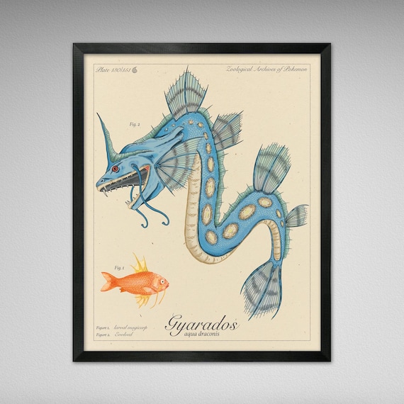 Gyarados - Vintage Style Pokemon Scientific Illustration - 8x10 or 16x20 inches