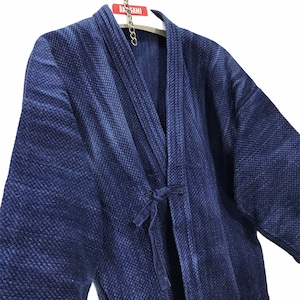 Made in Japan Vintage Kendo Noragi Jacket Indigo Blue Woven Cotton Beauty Faded Japanese Boro Ninja Samurai Style Kimono Jacket