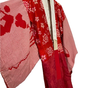 Fatto in Giappone Vintage Juban Kimono Rosso Seta Ibrido Shibori Tie Die Florals Modello Kimono Robe Giacca Sashiko Punto Fatto a Mano