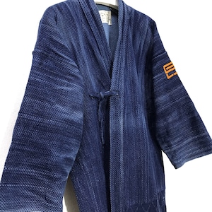 Made in Japan Vintage Kendo Noragi Jacket Indigo Blue Woven Cotton Beauty Faded Japanese Boro Ninja Style Kimono Light Jacket