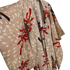 Made in Japan Vintage Haori Silk Yuzen Handpainted Florals Patterns Drawstrings Kimono Robe Light Jacket Handmade Sashiko Stitch