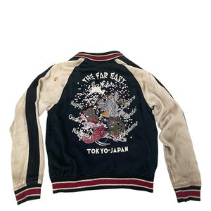 Reversible Vintage Sukajan Rayon Embroidery Gaijin Sakura Souvenir Jacket Japan Military World War II Memorial Bomber Jacket