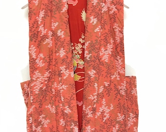 Colete Hanten vintage feito no Japão, jaqueta estofada com flores asiáticas, quimono samurai feito à mão, ponto Sashiko