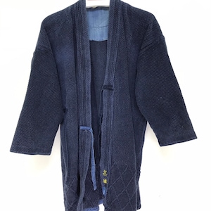 Made in Japan Vintage Kendo Jacket Blue Indigo Woven Cotton Faded Japanese Boro Ninja Style Kimono Light Jacket