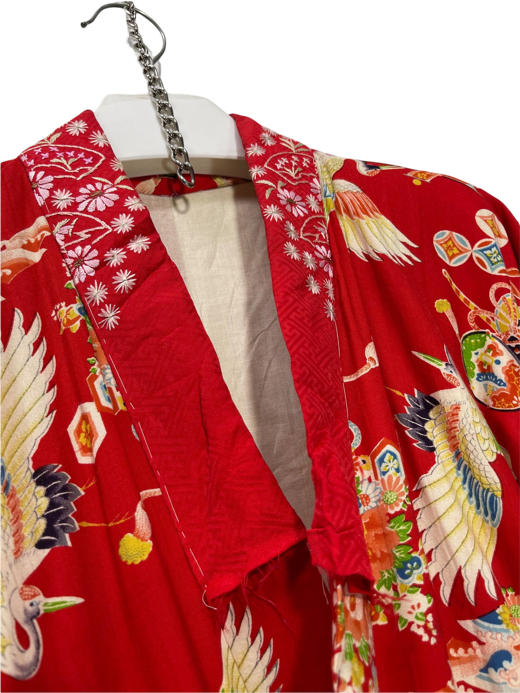 Made in Japan Vintage Juban Furisode Rebuilt Red Hybrid Silk