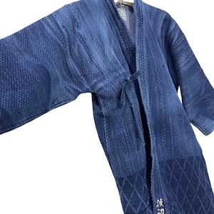 Made in Japan Vintage Kendo Noragi Jacket Indigo Blue Woven Cotton Beauty Faded Japanese Boro Ninja Samurai Style Kimono Jacket