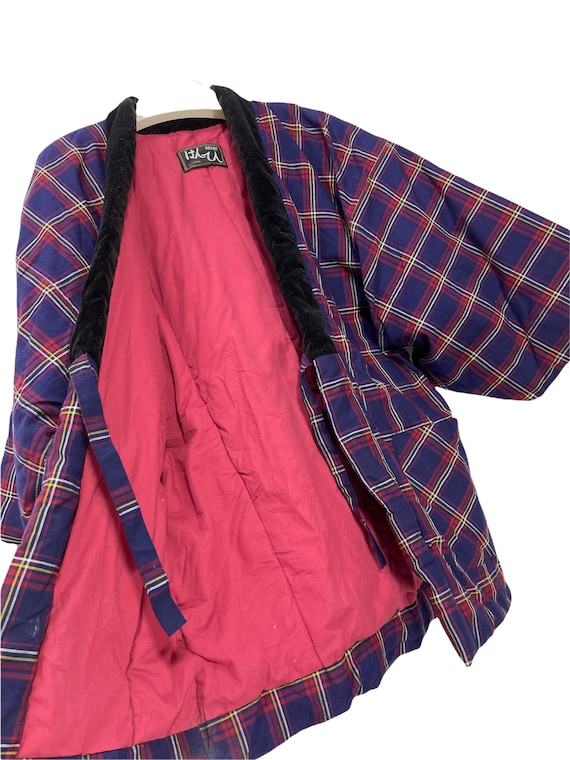 Hanten Jacket Padding Wadded Check Pattern Drawst… - image 1