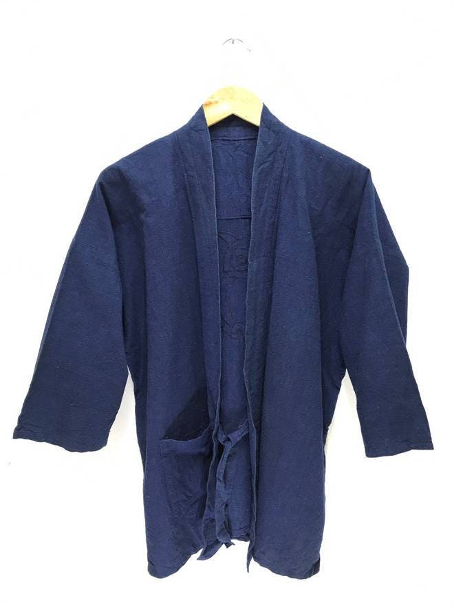 Haori Kimono Noragi Indigo Blue Embroidery Sweet Baby Owl - Etsy