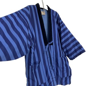 Hergestellt in Japan Hanten Jacke Polsterung Wattierte Voll Borte Gestreifte Muster Kordelzug Handgefertigte Kimono Robe Warme Jacke