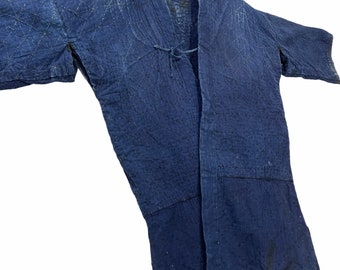 Rare Antique Edo-Meiji Kendo Jacket Indigo Blue Thin Cotton Beauty Faded Japanese Boro Fully Sashiko Handstitching