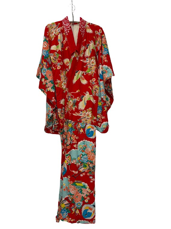 Made in Japan Vintage Juban Furisode Rebuilt Red Hybrid Silk