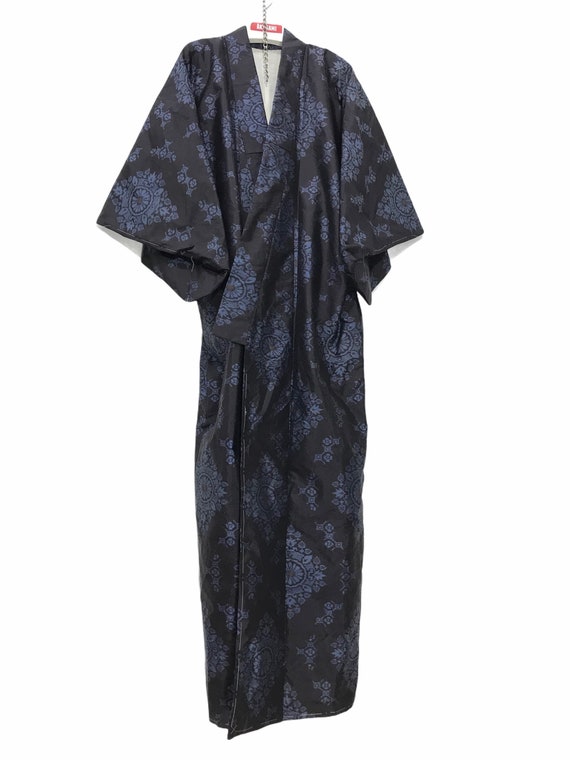 Made in Japan Vintage Kimono Charcoal Silk Meisen… - image 2