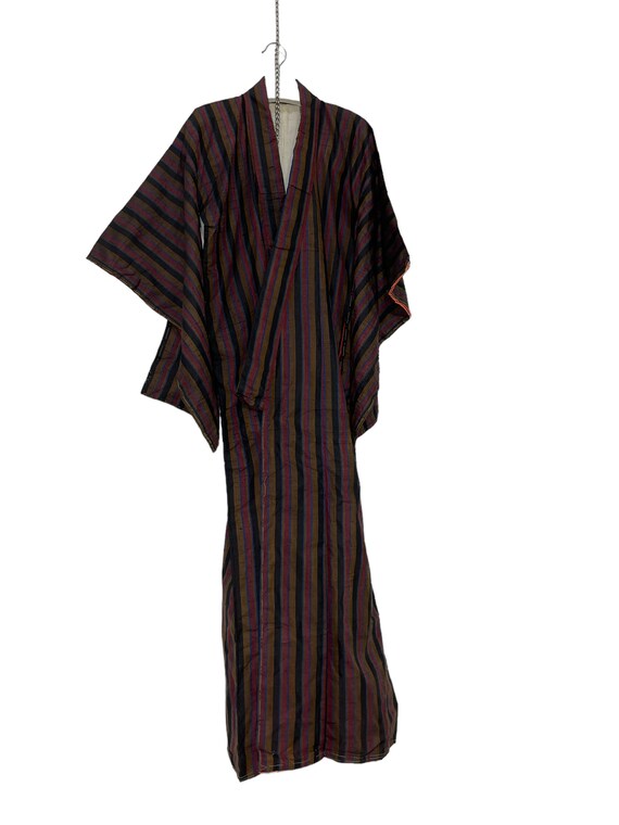 Vintage Showa Kimono Silk Meisen Striped Pattern … - image 3