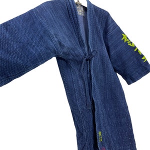 Made in Japan Vintage Kendo Noragi Jacket Indigo Blue Woven Cotton Beauty Faded Japanese Boro Ninja Samurai Style Kimono Jacket