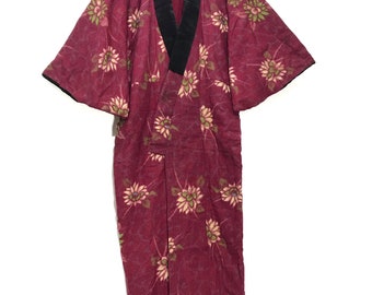 Vintage Hanten Kimono Long Jacket Padding Wadded Florals No Tie Kimono Robe Warm Winter Jacket Handmade Sashiko