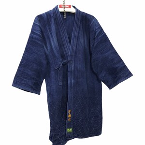 Made in Japan Vintage Kendo Noragi Jacket Indigo Blue Woven Cotton Beauty Faded Japanese Boro Ninja Samurai Style Kimono Jacket image 2