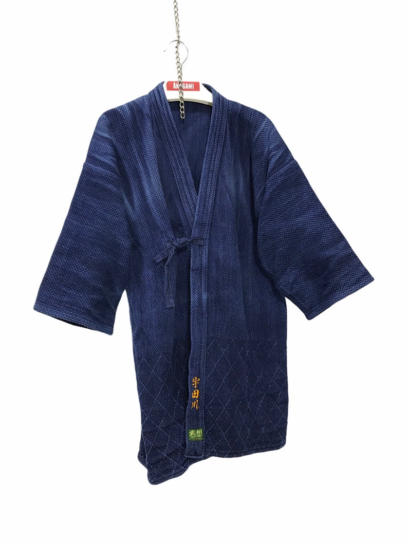 Made in Japan Vintage Kendo Noragi Jacket Indigo Blue Woven Cotton Beauty Faded Japanese Boro Ninja Samurai Style Kimono Jacket image 2