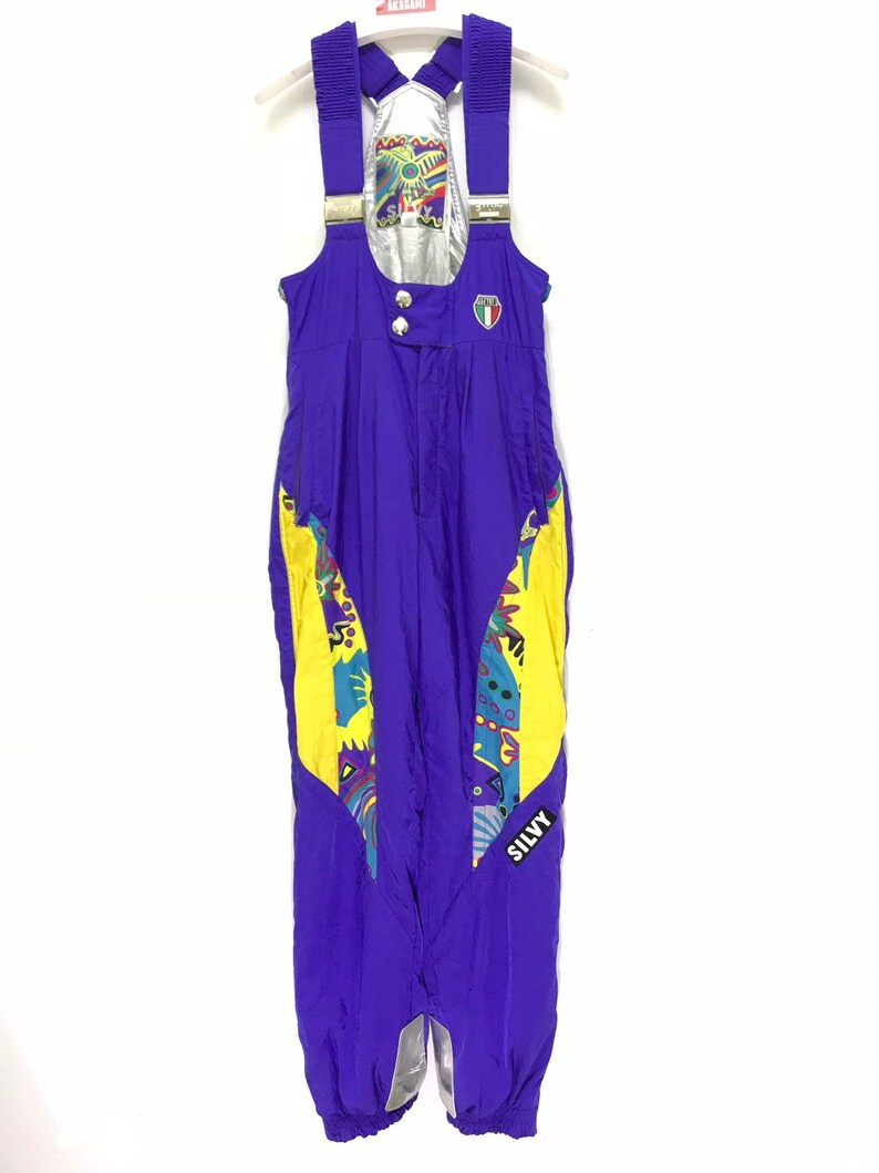 Made in Japan Silvy Vintage Overall Ski Pant Multi Colour Padding Baggy Wide Balloon Stretchable Waist