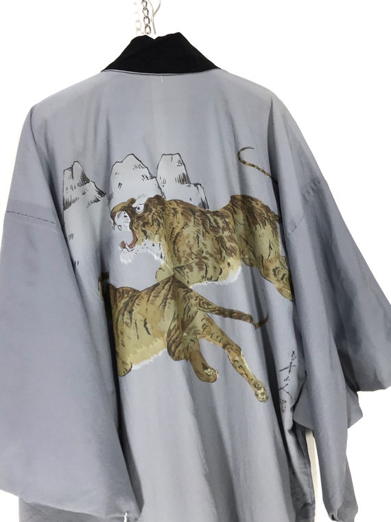 Made in Japan Kimono Yukata Silk Jacket Tigers Kimono Robe Light Jacket Sashiko Stitch Handmade