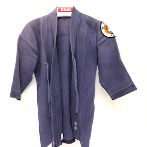 Made in Japan Vintage Child Kendo Jacket Indigo Blue Woven Cotton Faded Japanese Boro Ninja Style Kimono Light Jacket