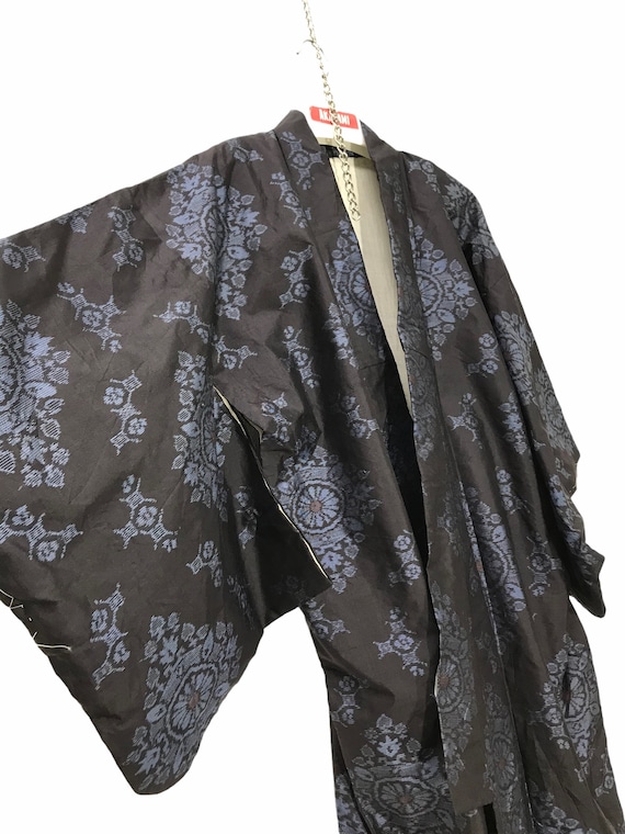 Made in Japan Vintage Kimono Charcoal Silk Meisen… - image 1