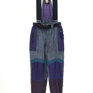 Made in Japan Descente Vintage Overall Ski Pant Multi Colour Stretchable Waist 28-32 Inches