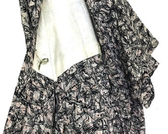 Made in Japan Vintage Haori Silk Kimono Abstract Total Patterns Drawstrings Kimono Light Jacket Hand Made Sashiko Stitch