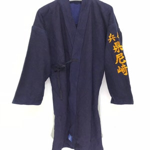 Kendo Jacket Vintage Navy Dyed Woven Cotton Drawstrings Kimono Japanese Traditional Martial Arts