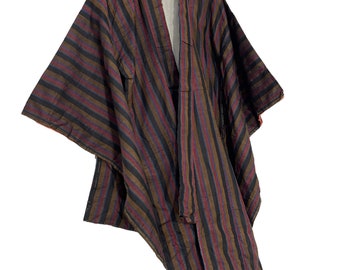 Kimono Showa vintage de seda Meisen con estampado de rayas, bata tipo kimono, chaqueta ligera con puntada Sashiko, hecho a mano
