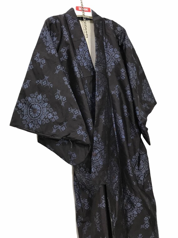 Made in Japan Vintage Kimono Charcoal Silk Meisen… - image 3