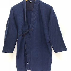 Kendo Jacket Vintage Blue Indigo Dyed Woven Cotton Drawstrings Japanese Tradional Martial Art Jacket