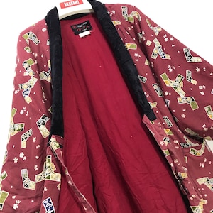 Hecho en Japón Vintage Hanten Chaqueta Acolchado Wadded Fullprinted Cordón Kimono Robe Chaqueta de invierno cálida