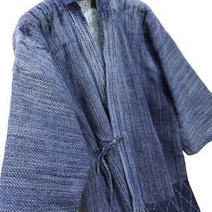 Made in Japan Vintage Kendo Jacket Noragi Indigo Blue Boro Woven Cotton Beauty Faded Japanese Boro Ninja Style Kimono Light Jacket