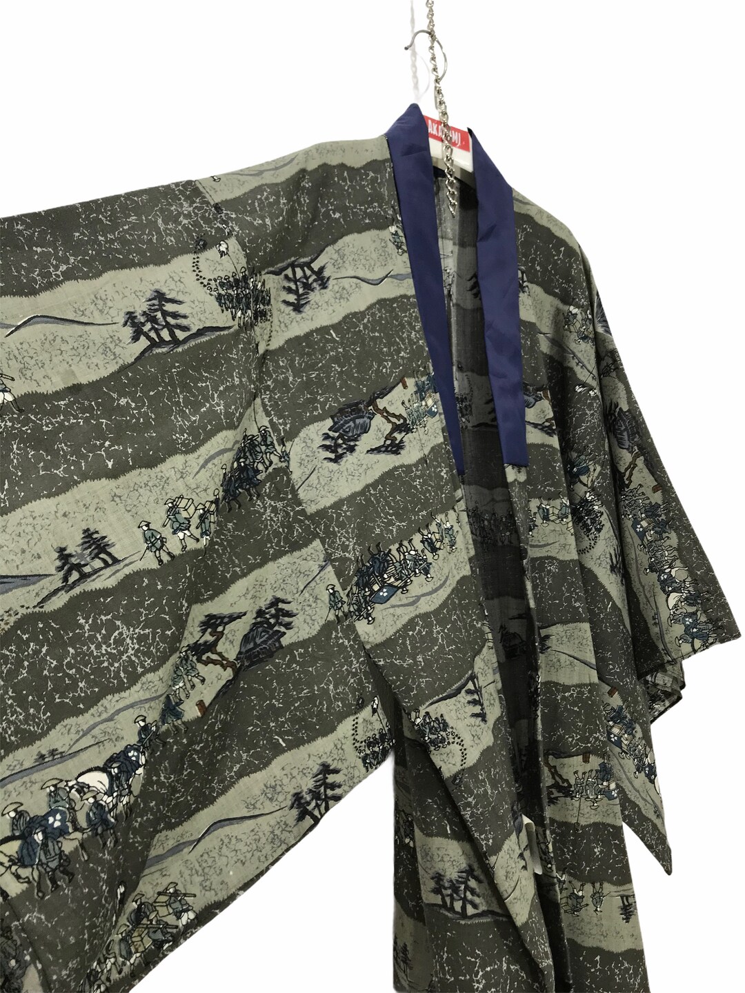 Made in Japan Vintage Juban Kimono Wool Edo Farmers Fuji Fullprinted Kimono Robe Light Jacket