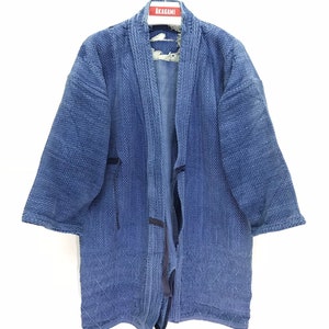 Made in Japan Vintage Kendo Jacket Indigo Blue Woven Cotton Faded Distressed Destroyed Japanese Boro Ninja Style Kimono Light Jacket