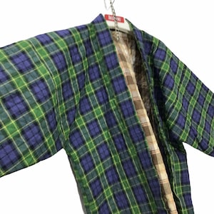 Hecho en Japón Vintage Hanten chaqueta acolchado chaqueta acolchada comprobar patrón a cuadros kimono bata cálida chaqueta de invierno